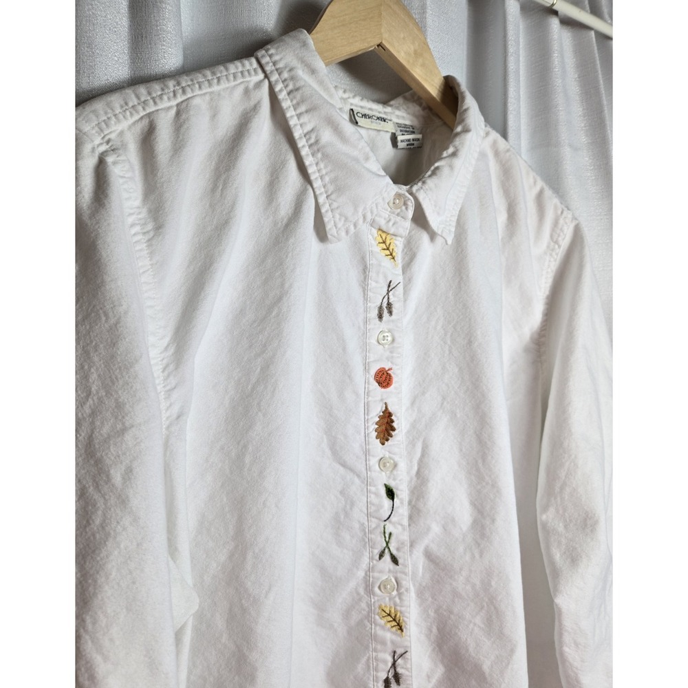 Vtg Womens Fall Embroidered White Chambray‎ Button Up Cherokee  Sz 22W Pumpkin